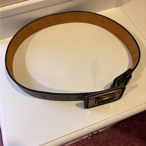 Elegant Black Leather Belt with Gold Buckle